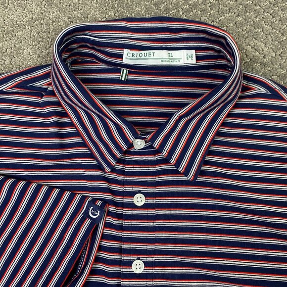 Criquet Polo Shirt Men's XL Blue Red White Stripe Striped Golf Stretch - Picture 2 of 8